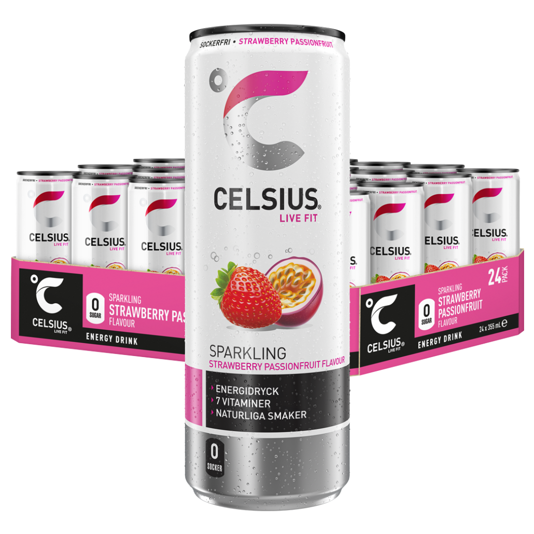 Celsius Strawberry Passion 24st x 355 ml | Sortiment | Gottegrisen