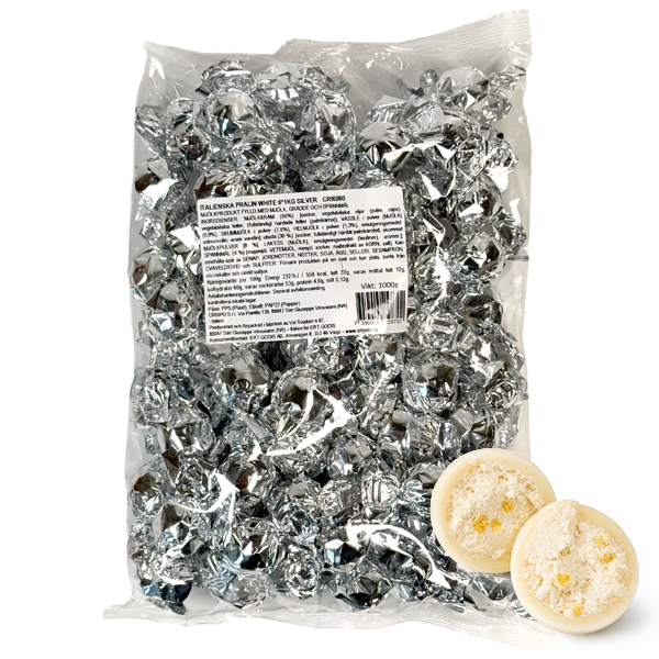 Italienska Praliner White Silver 1kg | Sortiment | Gottegrisen