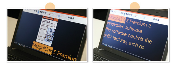 Zwei Bilder, die einen Bildschirm mit unterschiedlichen Bildanzeigemodi für OCR-verarbeiteten Text zeigen.