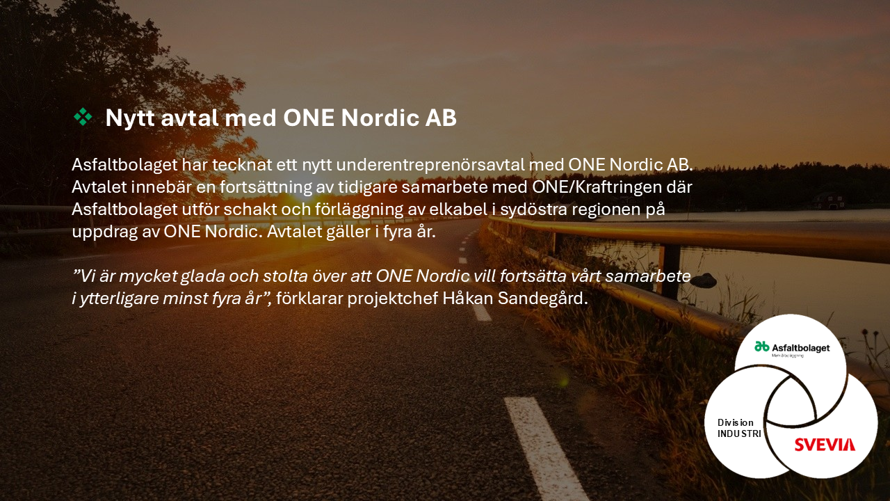 Nytt avtal med One Nordic