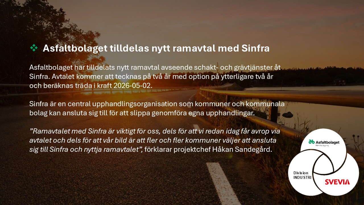 Nytt ramavtal med Sinfra