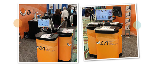 Two photos of LVI America's booth at previous fairs.