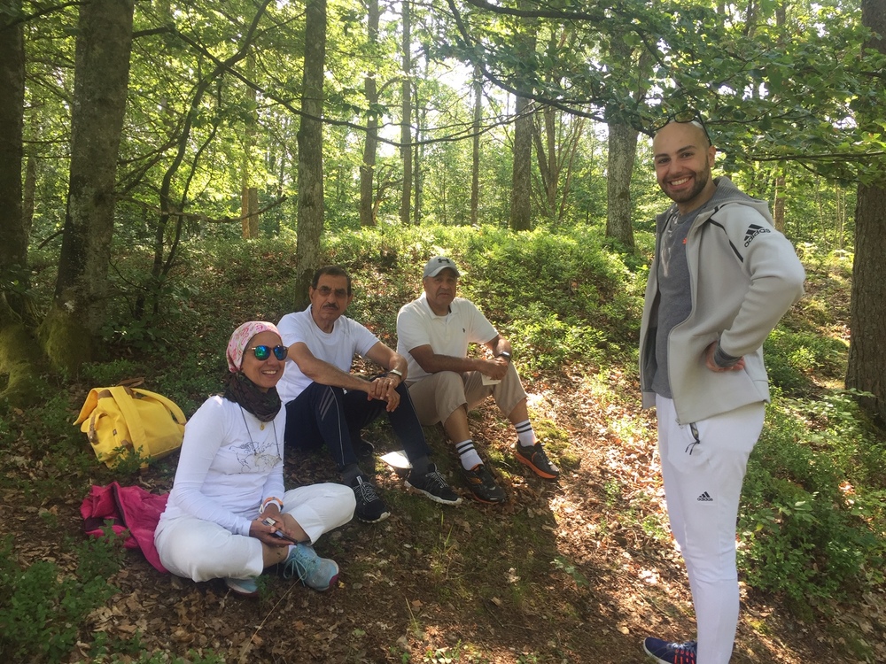 Having a picnic break at a guided bike tour.