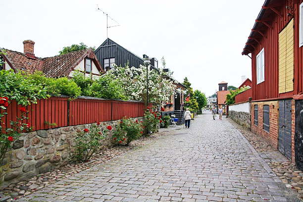 Cycling in Åhus city center.
