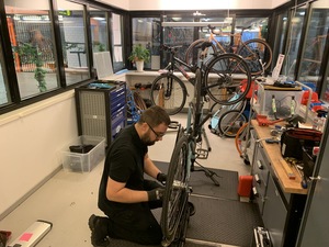 Bicycle repair in Malmö central station