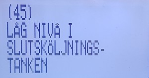 Larmtext "Låg nivå i slutsköljningstanken"