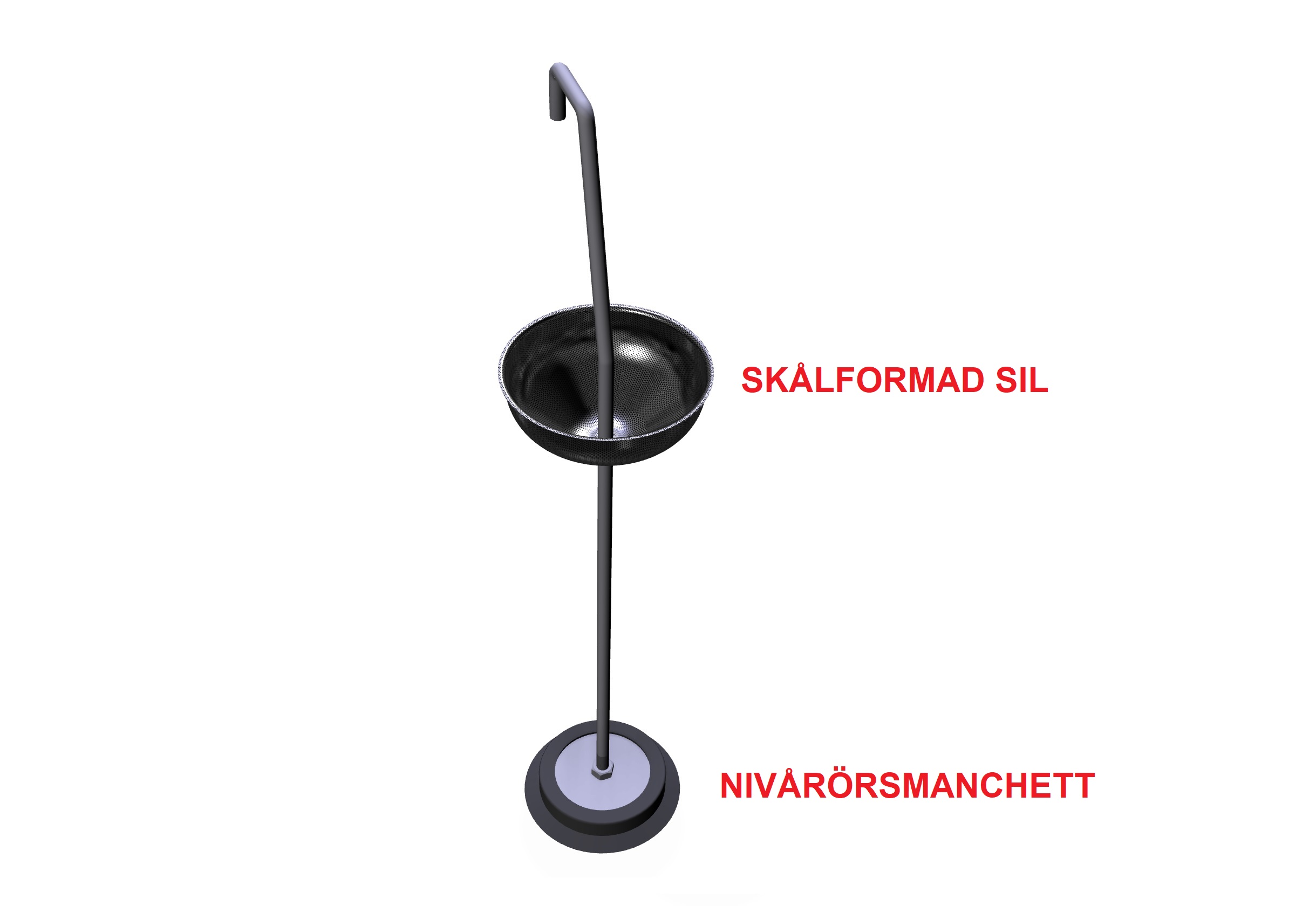 ritning av tvättmaskinsdel med illustrering av skålformad sil och nivårörmanchett