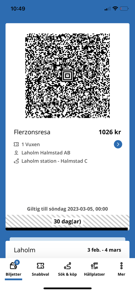 Appen - aktiverad biljett