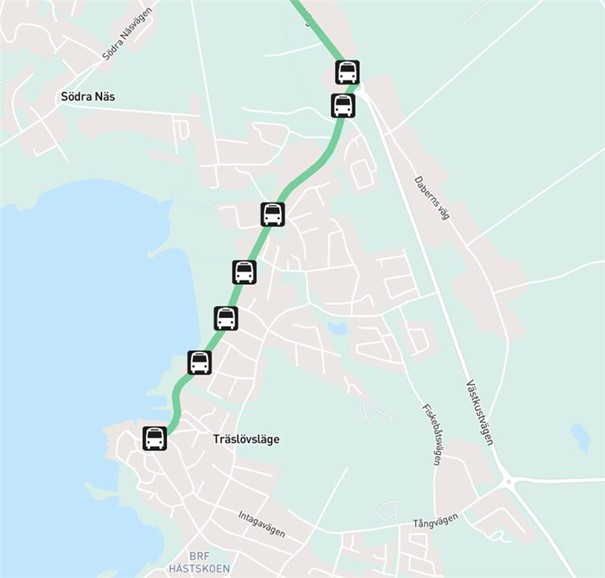 Körväg för nya linje 16 i Varberg
