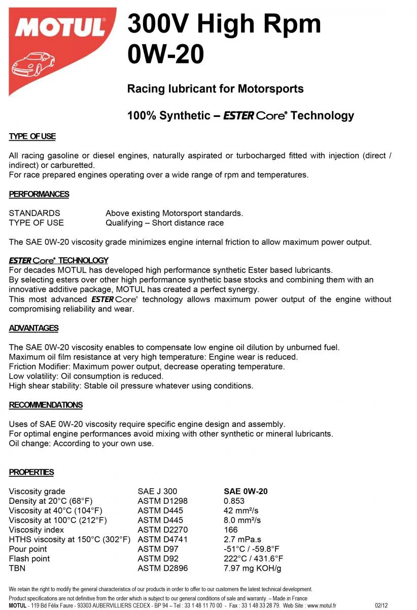 Produkt bilder Motul 300v High Rpm 0w20 2l 10st/Kartong