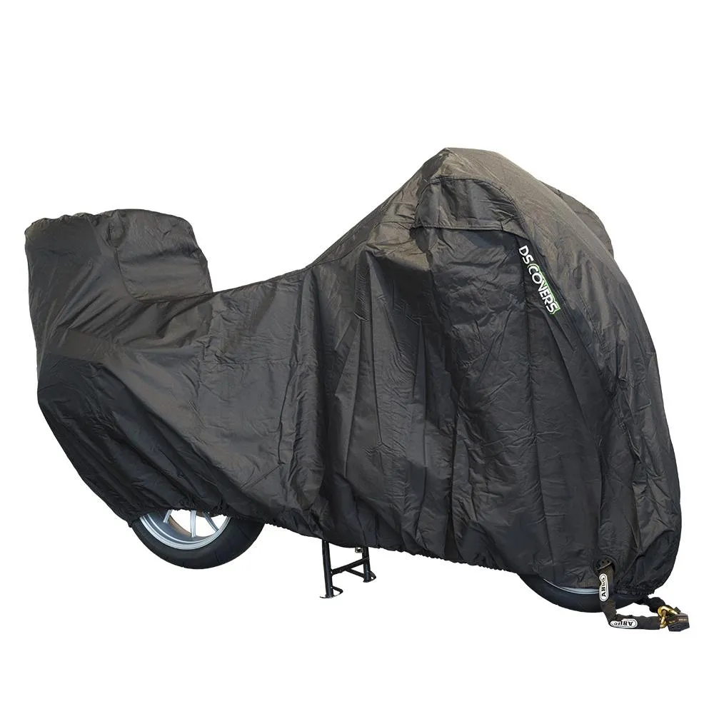 Produkt bilder Alfa Topcase Motorcycle Cover. With License Plate Window. Color: Black Size: L. Dimensions Length: 229 Cm Width: 99 Cm Height: 125 Cm