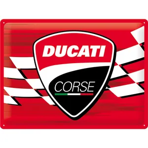 Metallskylt Ducati Corse - Logo Racing Flag 30x40cm